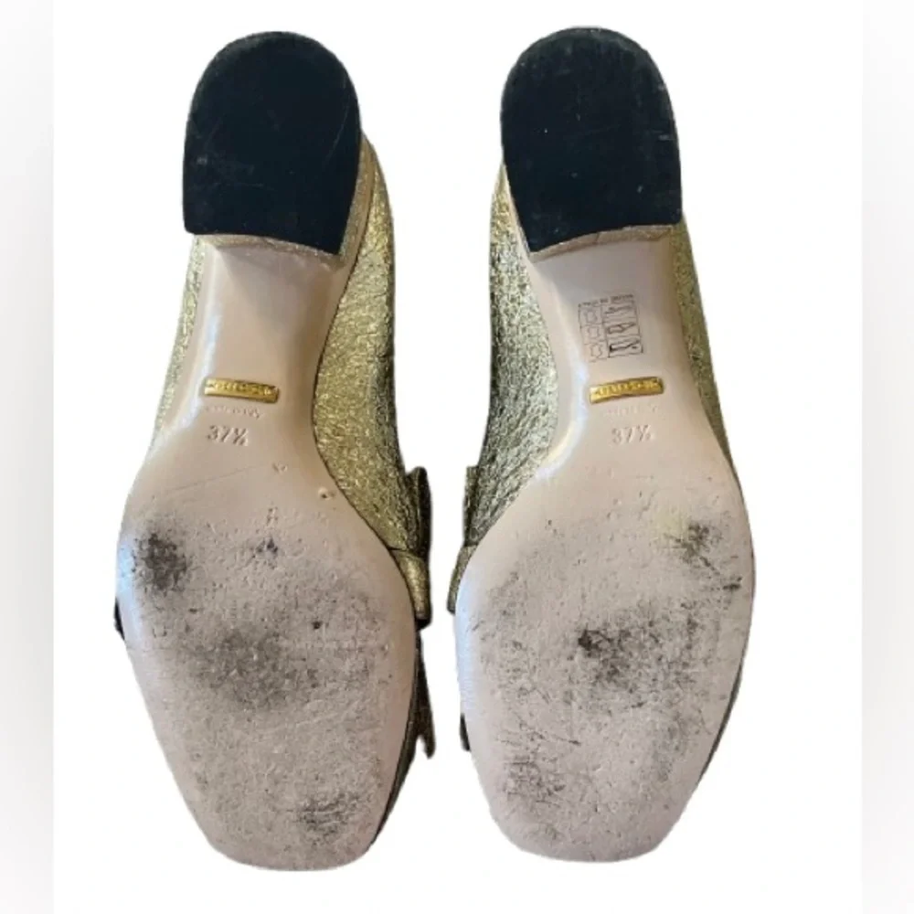 Gucci Galassia GG
Marmont Fringe Block Heel Pumps Gold Leather Foil Size 37.5 - Picture 6 of 9